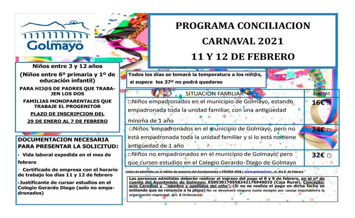 Las inscripciones para la conciliación de carnaval en Golmayo, hasta el día 7