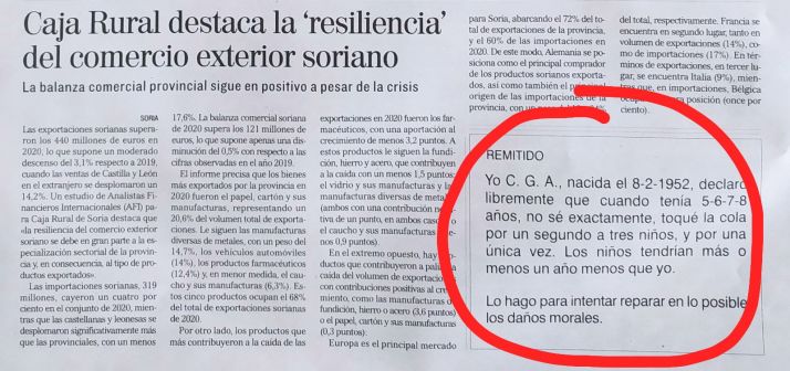 Yo declaro que toqué la cola por un segundo a tres niños: El surrealista anuncio de la prensa de Soria
