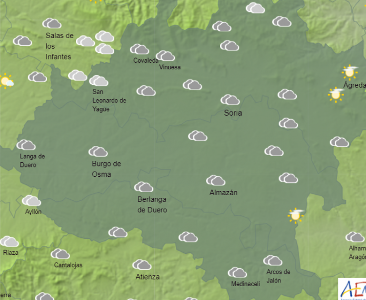 Mapa de AEMET con el pronóstico del tiempo en la provincia de Soria.
