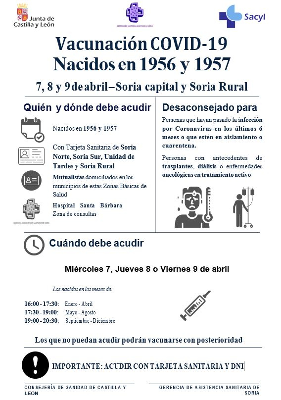 El miércoles comenzará en Soria la vacunación para personas de 64 y 65 años