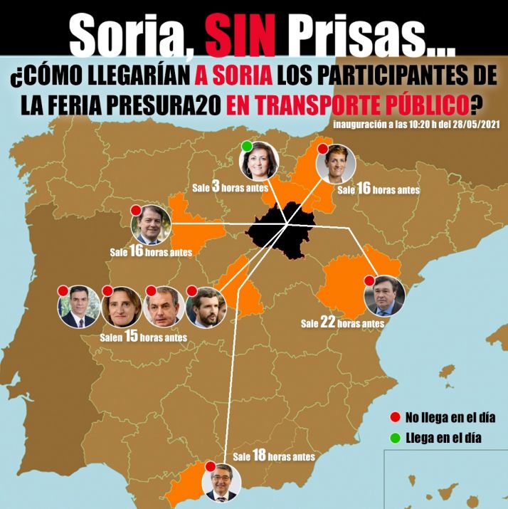 ¿Venir a Soria en el día? Imposible para Pedro Sánchez, Mañueco, Zapatero o Pablo Casado si quisieran hacerlo en trasporte público