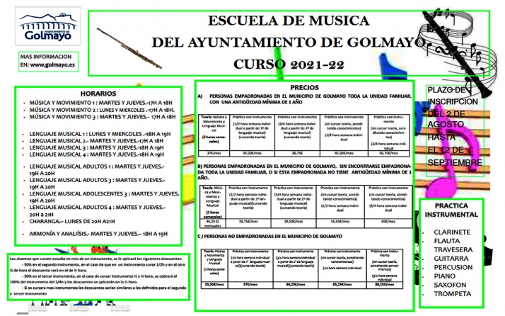 La inscripción para la Escuela de Música de Golmayo, hasta el 12 de septiembre