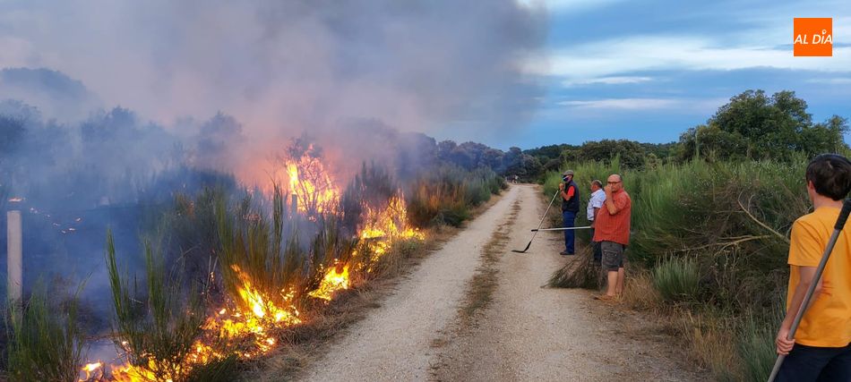 Foto 5 - Vecinos y Bomberos de Lumbrales tratan de sofocar un incendio en Olmedo de Camaces