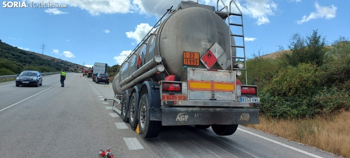 Activado el Plan de Mercancías Peligrosas en Soria por la avería de un camión cisterna