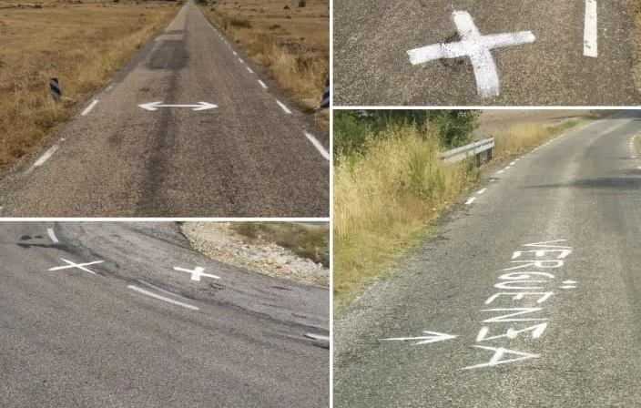 Pinturas reivindicativas decoran la carretera de Villabuena a Carbonera, en Golmayo