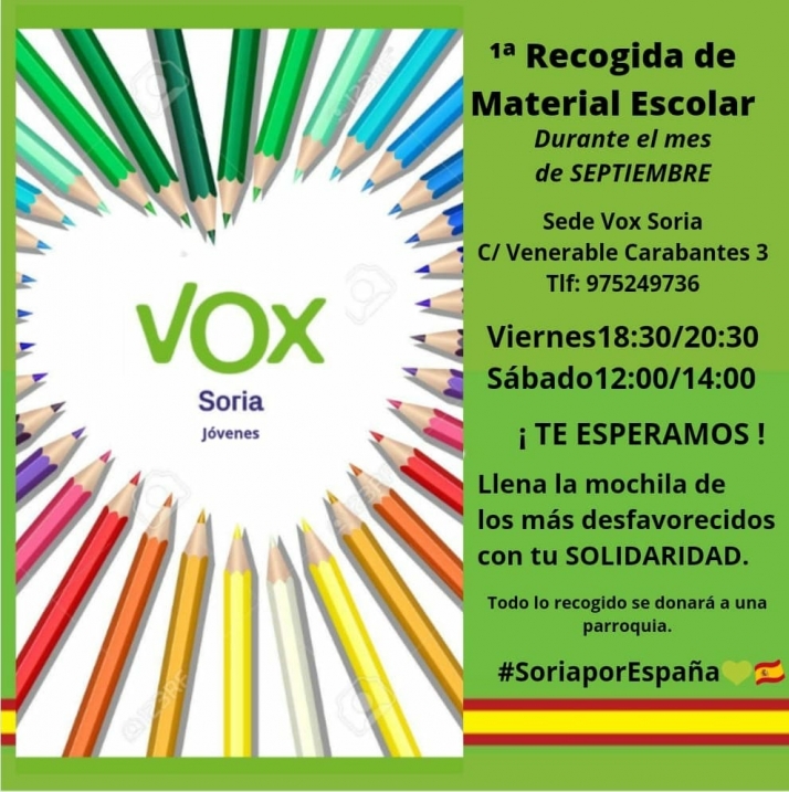 VOX Soria inicia una recogida de material escolar