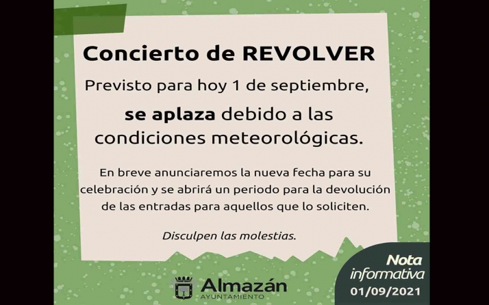 El concierto de Revólver en Almazán se aplaza al 17 de septiembre