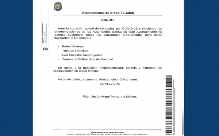 Arcos de Jalón suspende el calendario navideño durante este año