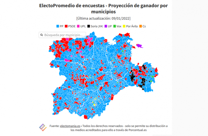 Mapa interactivo: ¿Quién ganará en cada pueblo de Castilla y León el 13 de febrero?