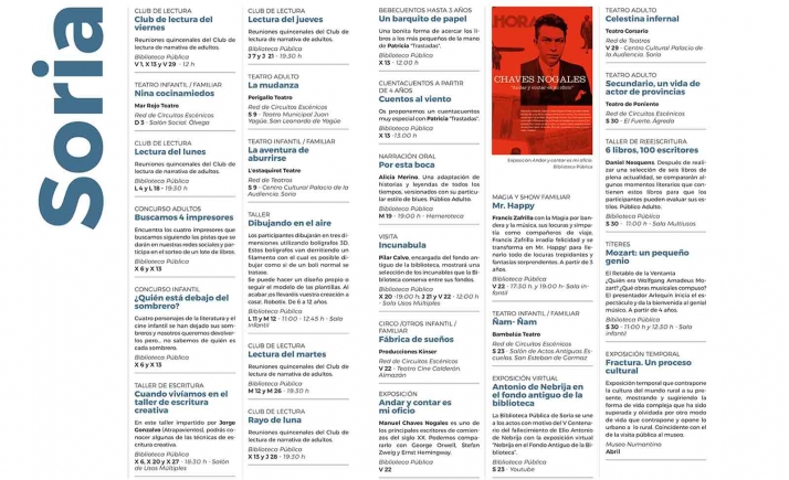 La Junta programa más de 25 actividades culturales durante abril en Soria