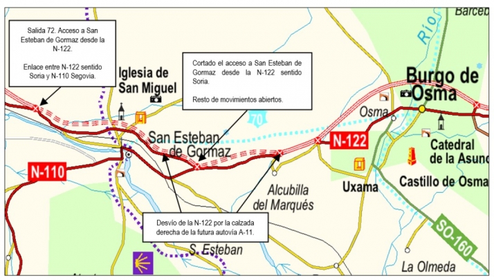 Se reducen las afecciones al tráfico en la N-122 por las obras de la A-11 en Soria