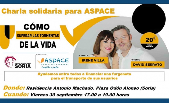 Conferencia de Irene Villa y David Serrato para financiar la furgoneta de Aspace Soria