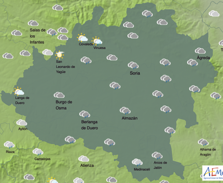 El tiempo en Soria: Martes lluvioso y con descenso de las mínimas