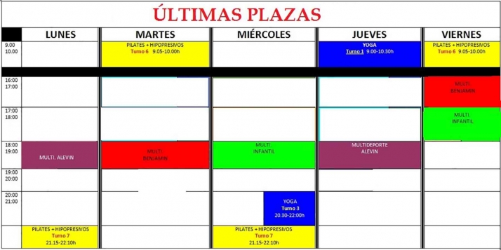 Últimas plazas para las actividades deportivas en Golmayo