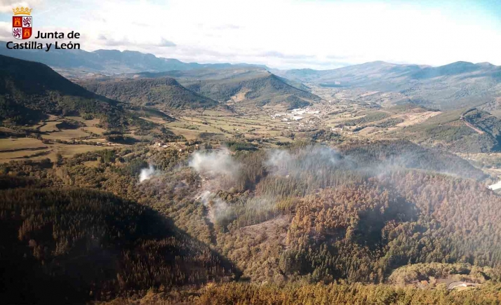 Más de 200 efectivos combaten el fuego en el incendio de Valle de Mena (Burgos) 