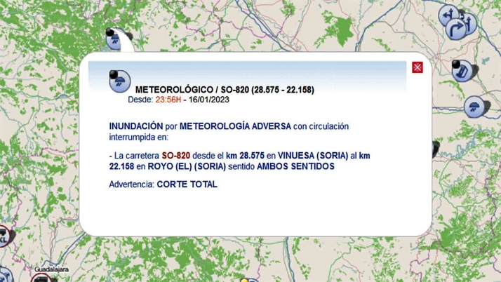 Cerrada la carretera entre Vinuesa y El Royo