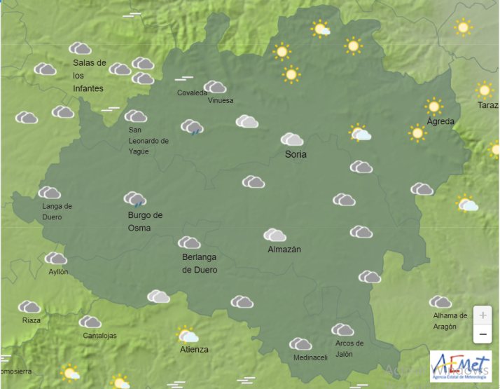 El tiempo en Soria: sábado nuboso con precipitaciones débiles a primera hora 