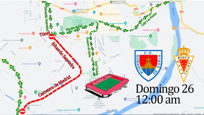 ¿Bajas este domingo a Los Pajaritos para ver el Numancia vs Real Murcia? Atento a los cortes de tráfico