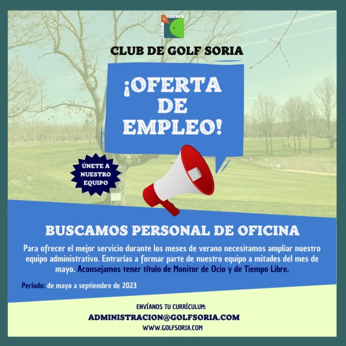 El Club de Golf Soria busca personal de oficina de cara al período de verano