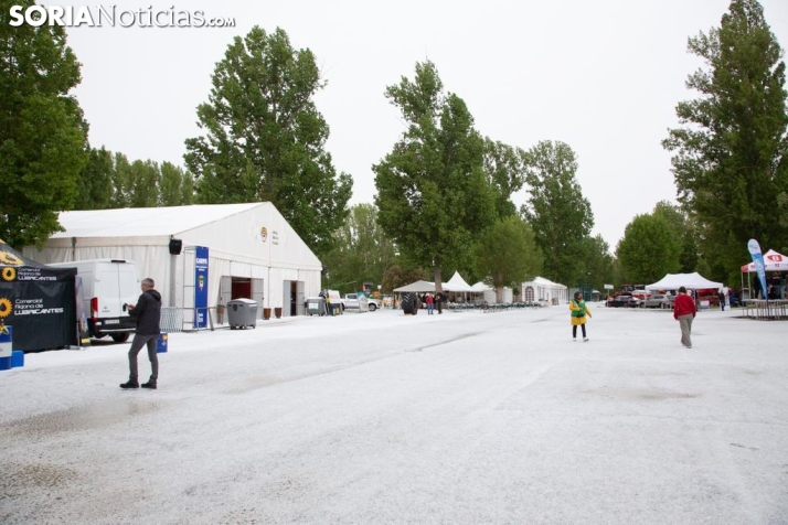 Fotos y video: La espectacular granizada que ha cubierto de blanco la Feria de Almazán