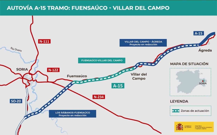 Licitadas por 116,5M€ las obras del tramo Fuensaúco – Villar del Campo de la Autovía de Navarra (A-15)