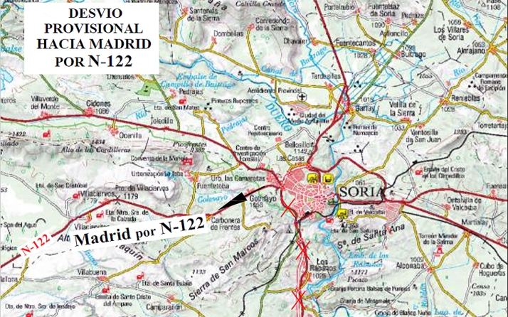 Corte al tráfico de la variante de Los Royales de Soria por obras de reparación