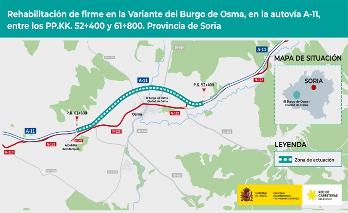 Licitadas, por 2,9M&euro;, las obras de rehabilitación de la A-11 en la variante de El Burgo de Osma