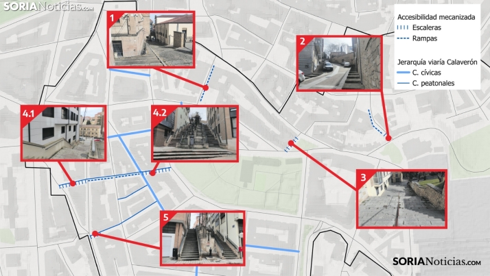 Fotos: Estos son los tramos de escaleras del Calaverón que se convertirán en escaleras y rampas mecánicas