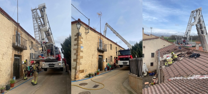 Bomberos de Soria sofoca un incendio en el tejado de una vivienda en Almajano
