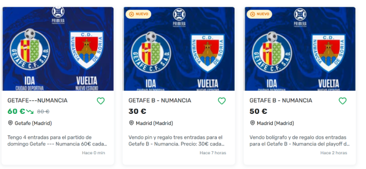 La reventa de entradas para el Getafe B - Numancia llega a Milanuncios: precios de hasta 60 euros