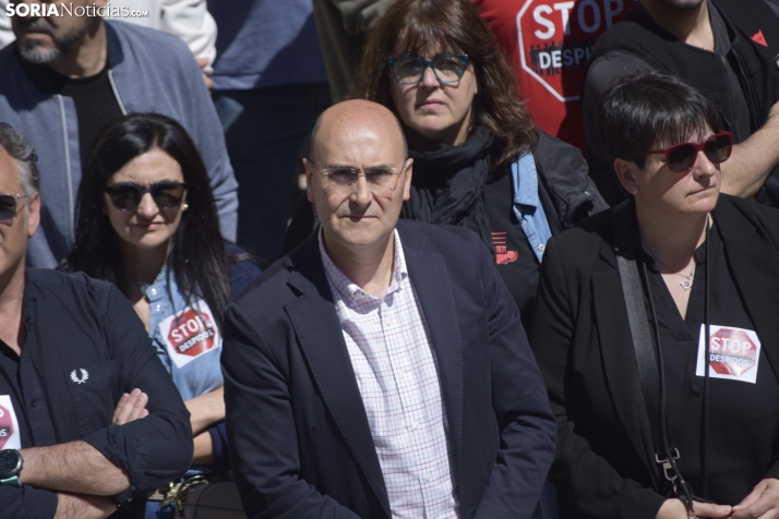 Jesús Manuel Alonso, alcalde de Ágreda, en la concentración por el empleo del Moncayo.
