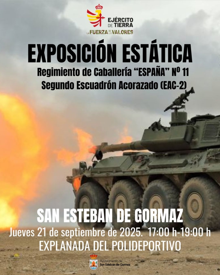 El Regimiento España 11 exhibe su material de combate en San Esteban de Gormaz este jueves