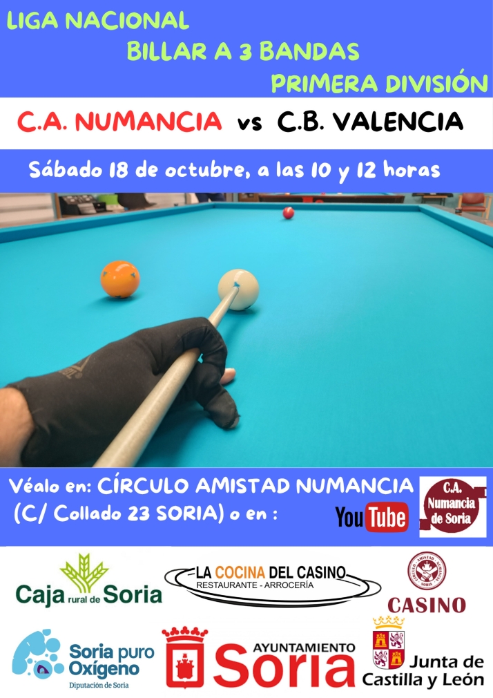 El billar soriano afronta una jornada clave ante el equipo más fuerte del campeonato