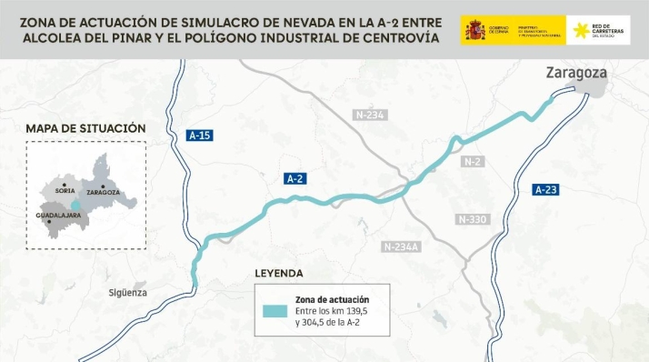 Transportes ensaya este jueves su plan de nevadas en la A-2 a su paso por Soria