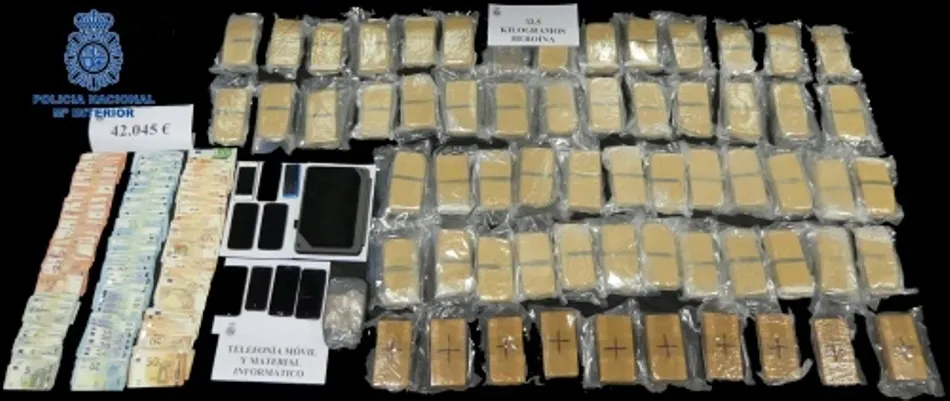 Droga intervenida en la frontera entre España y Portugal