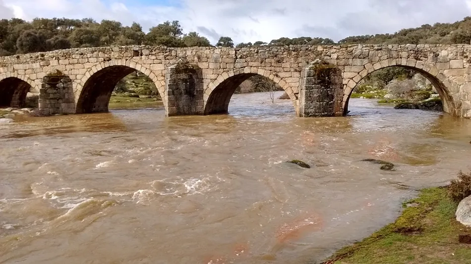 El Puente Mocho de Ledesma, tras las últimas lluvias.