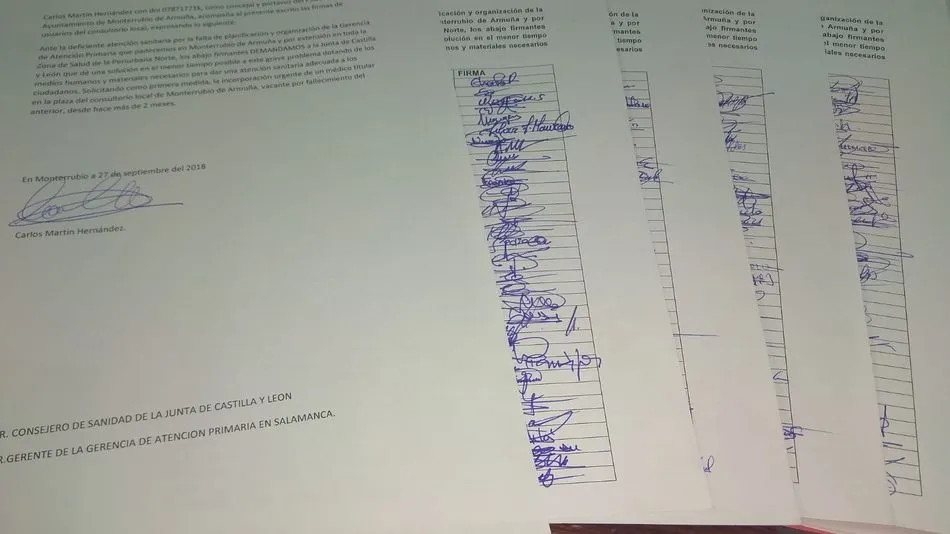Firmas presentadas ante la Junta.