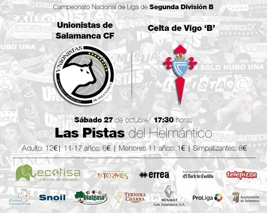 Las entradas de adultos para el Unionistas-Celta B cuestan 12 euros