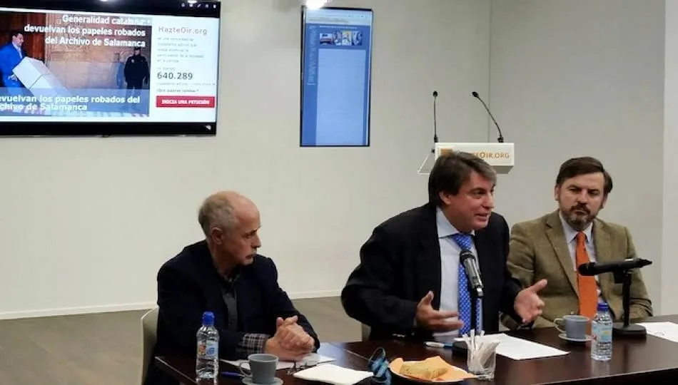 Policarpo Sánchez, presidente de Salvar el Archivo de Salamanca, en una rueda de prensa anterior