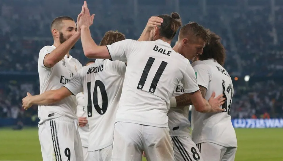 Celebración de un gol del Real Madrid en la semifinal del Mundial de Clubes. Foto @realmadrid