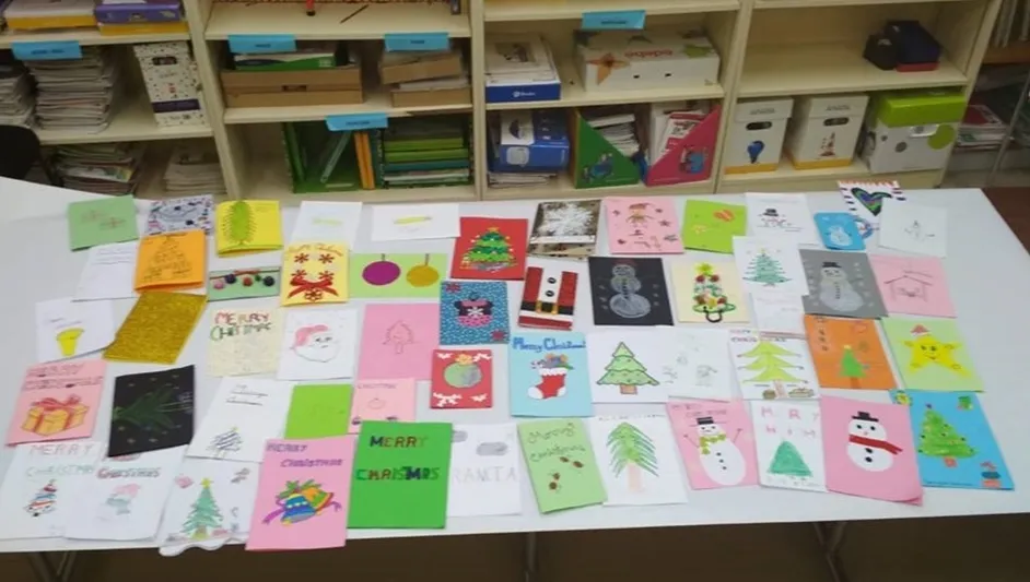 Postales realizadas por los niños del Colegio Nuestra Señora del Carmen. Fotos: @ColeLedesma