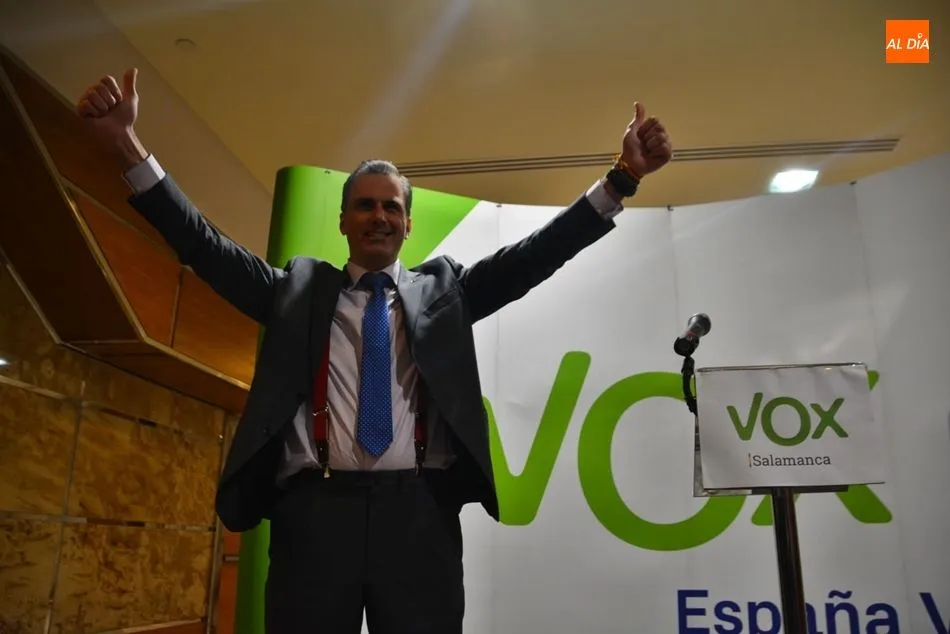 El secretario general de Vox, durante su intervención en el acto en Salamanca. Fotos: Lydia González