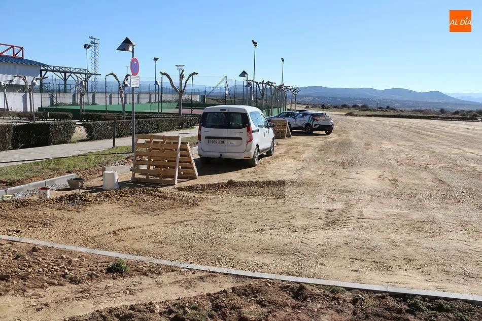 Estado actual de las obras en el aparcamiento del Municipal de Guijuelo