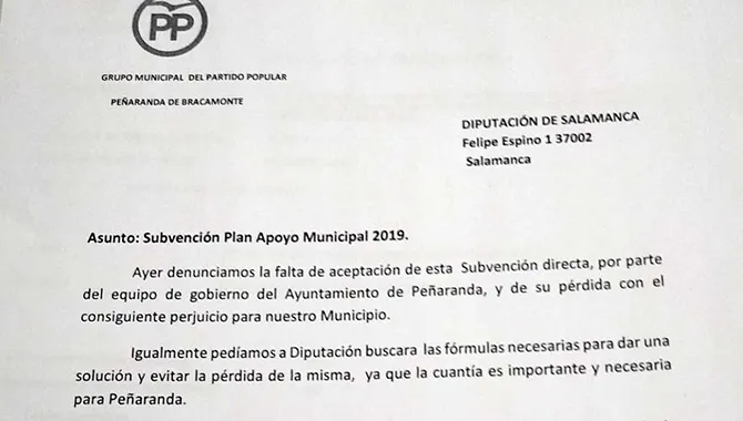 El PP ha enviado un escrito a Diputación para solicitar una solución para la subvención perdida mientras plantea una enmienda total al presupuesto