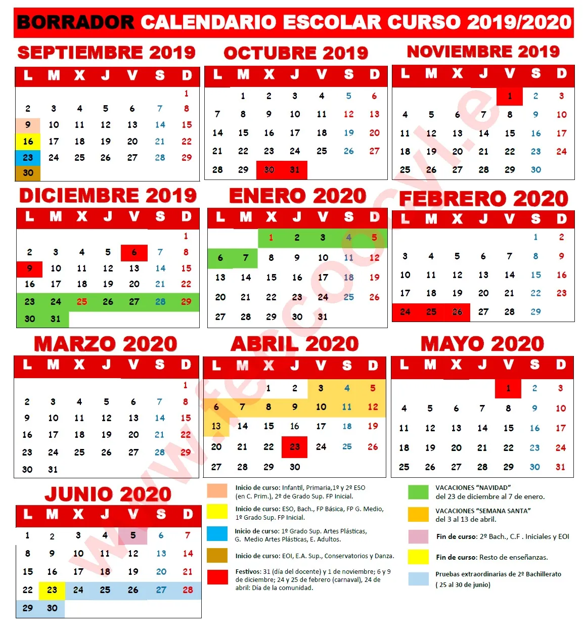 El calendario escolar 2019/2020 ya tiene fijadas las fechas clave del curso y las vacaciones