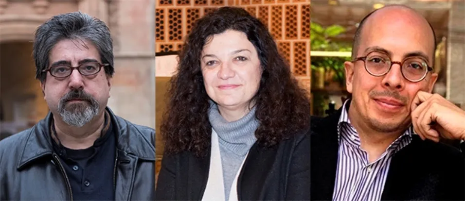 El escritor mexicano Jorge Volpi, a la derecha, y los profesores de la Universidad de Salamanca, Francisca Noguerol y Luis García Jambrina. Fotos USAL