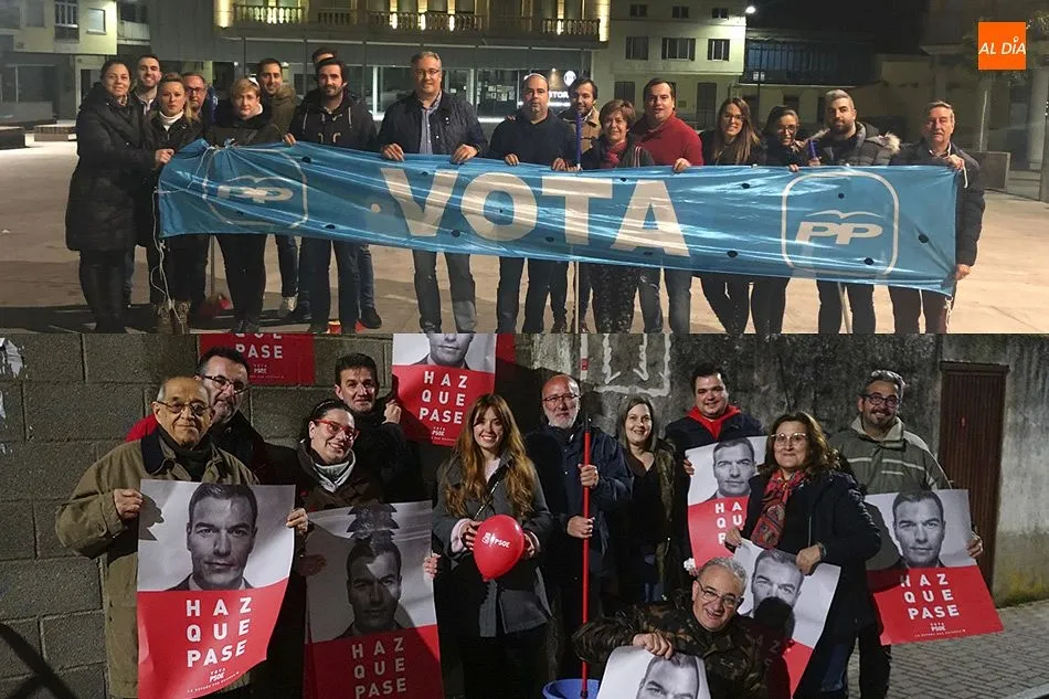 Los dos partidos políticos de la villa en la pegada de carteles de las Generales