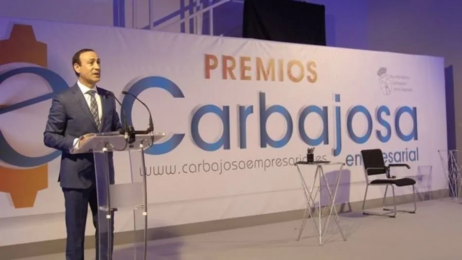 El alcalde de Carbajosa, Pedro Samuel Martín, en uno de los actos de ediciones pasadas de Carbajosa Empresarial