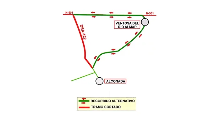 Cortada hasta el 23 de junio de la carretera de Alconada a la N-501