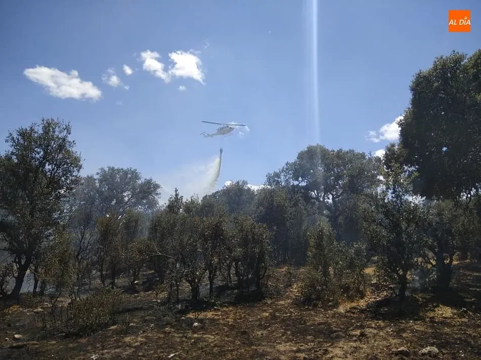El helicóptero de los bomberos en tareas de extinción